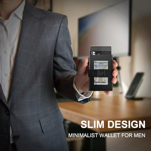 Minimalist Wallet for Men,Slim Wallet Compatible with AirTag,Card Holder Metal Wallet,Pop Up Wallet,Metal Card Holder,Quick Access Card,Rfid Blocking Protection,Hold 12+ Credit Cards (Black)3