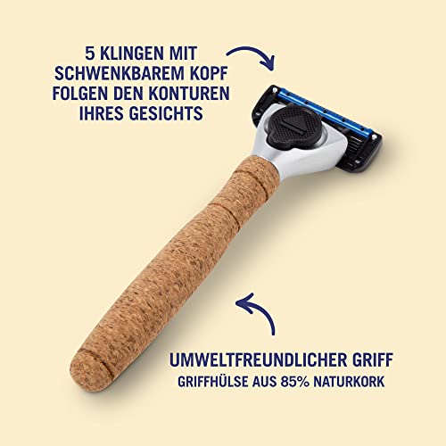 by Amazon Herren 5-Klingen Rasierer mit Korkgriff, 1 Stück + 8 Nachfüllpackungen(9er-Pack), Silber (Früher Marke Solimo) - Image 5