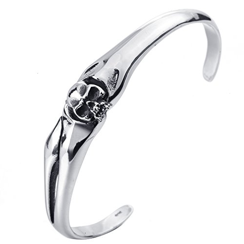 MENDINO Damen Vintage Gothic Totenkopf Edelstahl Armreif Armband Silber Farbe Poliert mit 1 x Samtbeutel