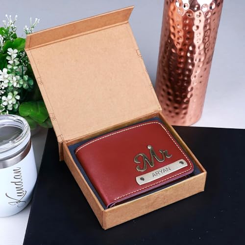 Image of Men's Leather Wallet Name Leather Wallet for Mens - Customise Printed on Wallets - Red