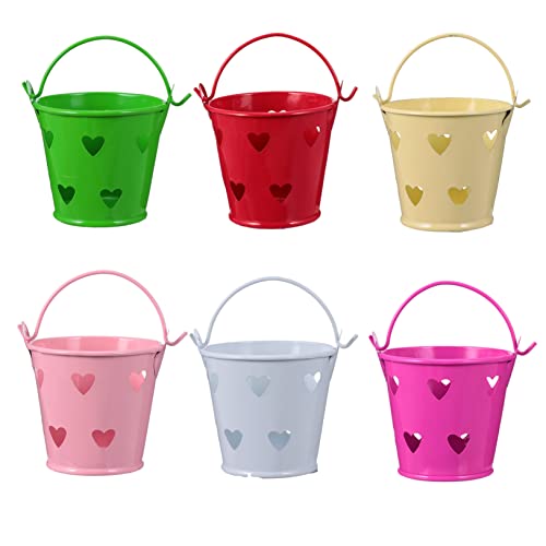Ciieeo 12piezas Cubo de Hierro de Mini Cubos Forma de Corazón Hueco Maceta de Hojalata para Flores para Caja de Dulces Bodas y Botes Chuches Color