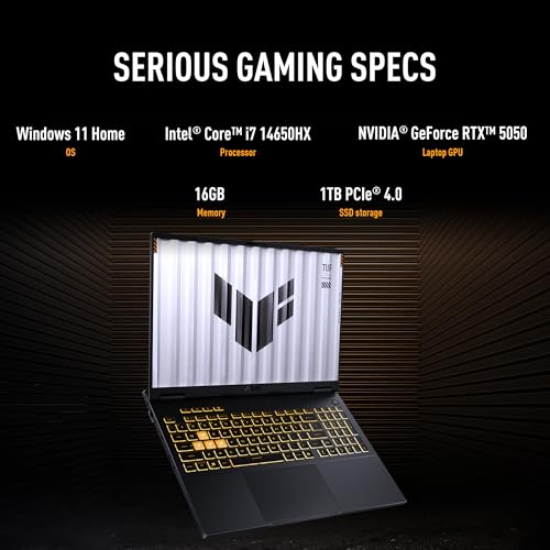 Computer portatile da gioco TUF Gaming F16 (2025), display FHD+ 165Hz IPS 16:10, processore Intel Core i7 14650HX, NVIDIA GeForce RTX 5050, 16GB DDR5, SSD PCIe Gen4 da 1TB, Wi-Fi 6E, Windows 111 - Notebook - Immagine 1