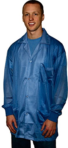 Image of ESD Jacket, Certified Level 3 Protective Lightweight Workwear & High Shielding Anti-Static Lab Coat, Full Sleeve,Knit Cuff ESD Smock, Light Blue - Small (JKCS 8802LB)