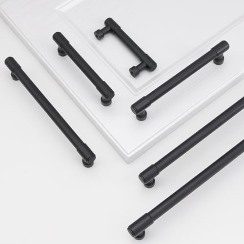 Image of 10 Pack 5 Inch(128mm) Kitchen Cabinet Handles Matte Black Cabinet Pulls Alloy Drawer Pulls Solid Cabinet Hardware