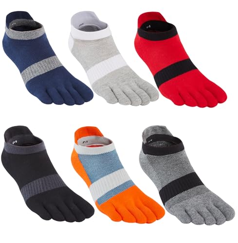 Image of Men Toe Socks No Show Low Cut Athletic Wicking Cotton 5 Finger Split Toe 6 Pack