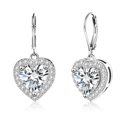 925 Sterling Silver 14K Gold Plated Heart Dangle Earrings, ALEXCRAFT Dangling Drop Earring for Trendy Women Leverback Earings Cubic Zirconia Hypoallergenic