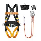 Imbracatura di Sicurezza Anticaduta Corpo Intero con Cuscino Lombare – Doppio Cordino & Assorbitore Energia, 140 kg Max, Certificata EN, Cintura di Sicurezza Anticaduta per Linea Vita tetto Kit
