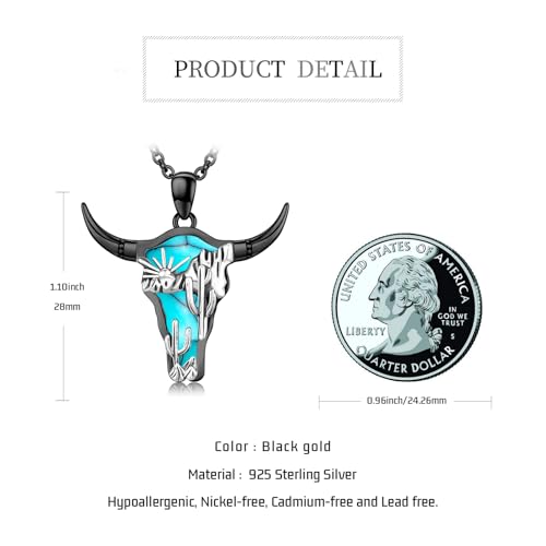 Midir&Etain Western Necklace 925 Sterling Silver Turquoise Pendant Highland Cow/Cow Skull/Hat/Tag/Cactus/Boot Cowgirl Country Jewelry for Women Men4