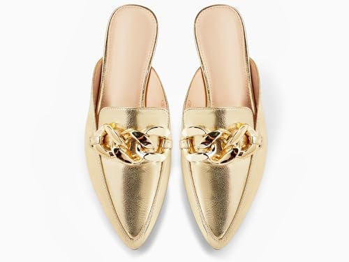 Image of Juliet Holy Womens Mules Flats Pointed Toe Backless Loafers Slip on Metal Chain Slides