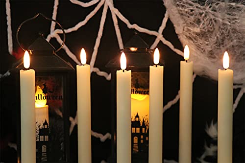 Image of Flameless Taper Candles Battery Operated Flickering Flame with Remote Timer, 6PCS White Real Wax LED Flameless Candlesticks for Festival Home Wedding Living Room Decor(9.64 x 0.78 Inch)