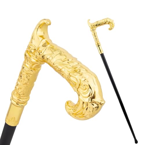Bastón con Gancho de Flores, Bastón de Lujo para Hombre y Mujer, Cetro Antideslizante Extraíble, para Cosplay Fiestas Vintage 92 Cm(Gold)
