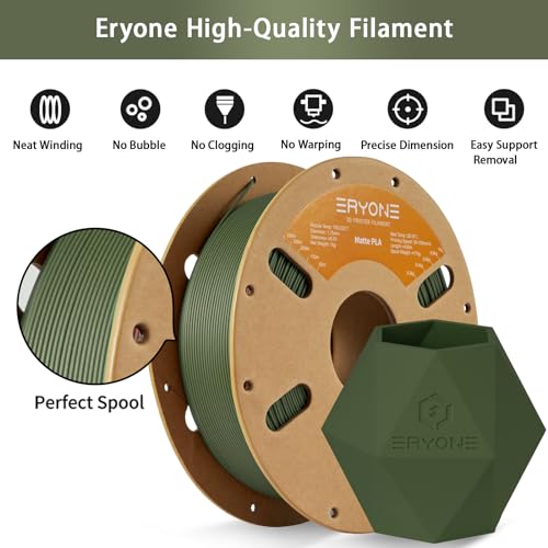 Image of ERYONE Matte PLA Filament, 1.75mm Filament for 3D Printer, 1KG(2.2LBS) / Spool, Matte Olive Green