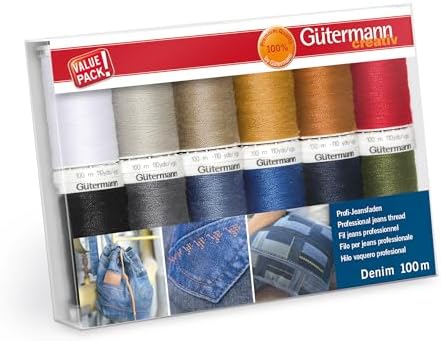 Gütermann creativ Set hilo de coser con 12 bobinas el hilo para tejanos Denim 100 m en los colores típicos de pespuntes de vaquero
