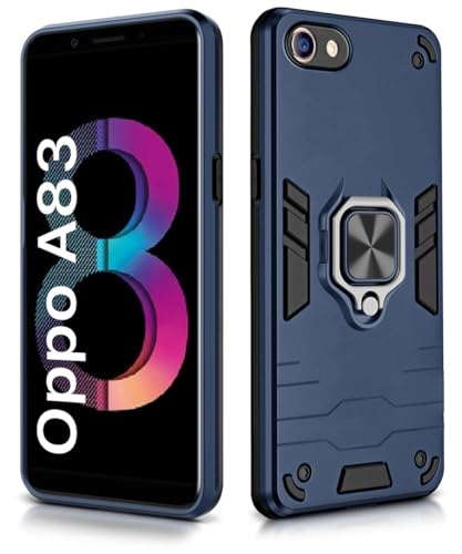 Image of WOW IMAGINE Shock Proof Back Case Mobile Cover for Oppo A83 | Back Cover Case (Tough Armor | Hybrid PC + TPU | Ring Holder & in-Built Kickstand | Blue)