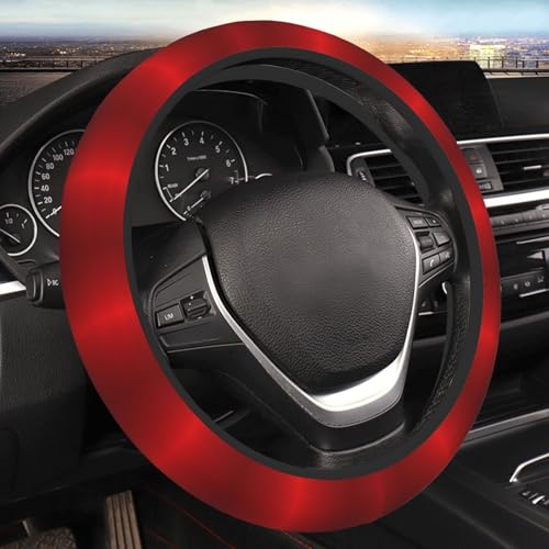 Car Steering Wheel Cover,Abstract Red Brushed Metallic Universal 15 Inch Neoprene Car Accessories Protector for Women Men