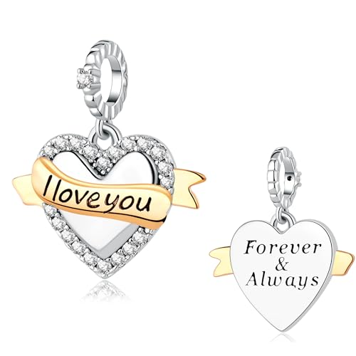 925 Sterling Silver Charms fit Pandora Charms Bracelet I Love You Mom Daughter Grandma Nana Wife Friends Heart Charm Bead for Christmas Mother's Day Valentines Gift2