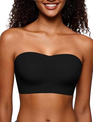 Easybunny Strapless Bra for Women Non-Slip Silicone Bandeau Invisible Under Dresses Tube Top Convertible Bralettes Black XL