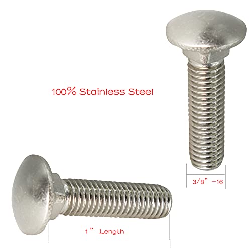 Image of 3 /8 inch-16 X 1(25pcs) Stainless Carriage Bolt, 18-8 Stainless Steel Full Thread Coverage,Carriage Bolts,by SANTIE