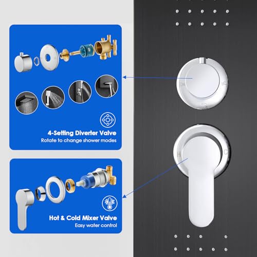 Image of ROVOGO Shower Panel Tower System with 4 Shower Modes, 46.5 inch, No Led Lights