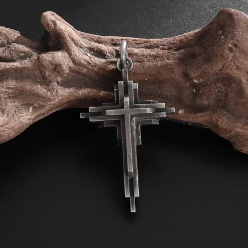 Men's Layered Cross Pendant Necklace, Vintage Metal Multi-Layer Cross Necklace with Stainless Steel Chain - Image 6