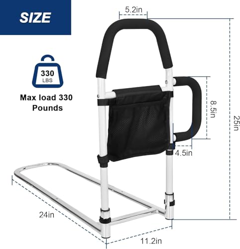Heavy Duty Bed Rails for Elderly Adults Safety Assistance - Double Grab Bars & Fall Prevention Guard & Storage Pocket fits King, Queen, Full, Twin, Hold Up to 330lbs