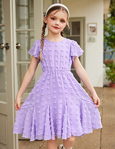 Arshiner Girls Girly Dress Swiss Dot Ruffle Short Sleeve Twirly Cute Dresses for 5-12 Years Old2