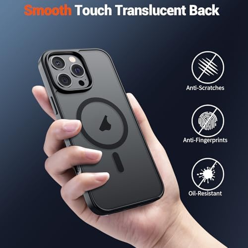 SUPFINE Magnetic for iPhone 16 Pro Max Case with Screen Protector (Compatible with MagSafe)(Military Grade Drop Protection) Translucent Matte Phone Cover,Black - 5