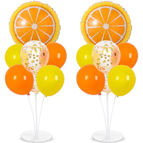 Kit de 2 supports de ballons de fête raffinés thématique orange et confettis dorés Little Cutie