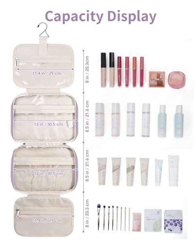 Image of Narwey Hanging Toiletry Bag for Women Toiletries Bag for Travel Size Essentials Accessories, A-Purple, Large