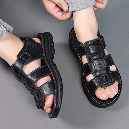 Men Genuine Leather Sandals Outside Cow Leather Slippers Soft-Soled Male Casual Sandals Non-Slip(42)2