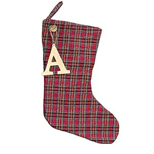 Marilee Home 18 Red Tartan Quilted Christmas Stocking with Personalized Letter Charm