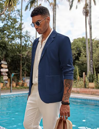 COOFANDY Men's Casual Linen Blazer Lightweight Regular Fit Sport Coat One Button Suit Jacket2