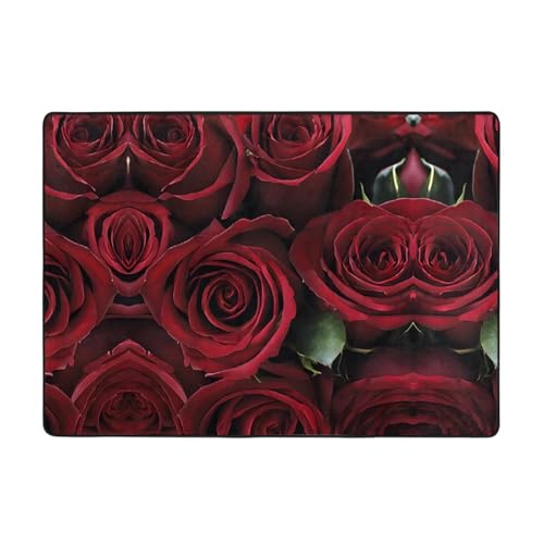 Red and Black Rose Print Living Room Anti Slip and Absorbent Carpet, Indoor Bedroom Bed Floor Mat, Ultra Soft Washable Carpet 80x58 in