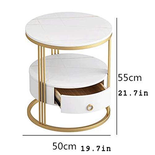 Table basse en marbre blanc avec tiroir pour optimiser l'espace du salon