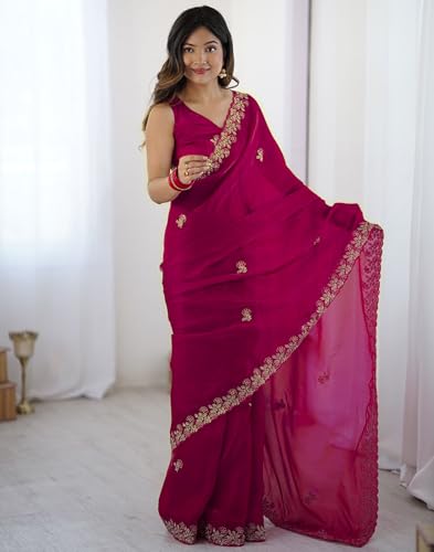 Image of SIRIL Women's Tissue Silk Sequence Embroidery Saree with Unstitched Blouse Piece