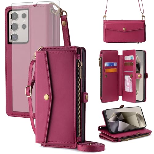 Asuwish Coque pour Samsung Galaxy S25 Ultra 5G Portefeuille avec Verre Trempé et Cordon Porte Carte PU Cuir à Clapet Housse Support Galaxie S25Ultra 25S S 25...