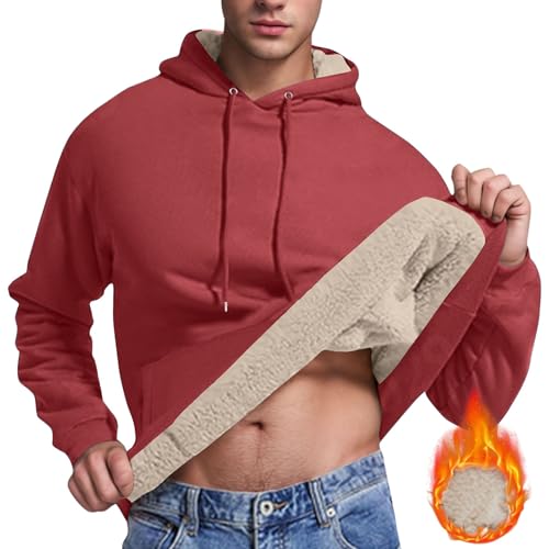 Fleece Hoodies for Men Long Sleeve Fuzzy Comfort Solid Color Classic Hoodie Sweatshirt Pullover with Drawstring2