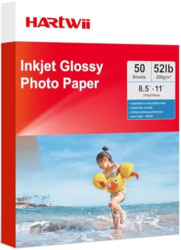 Hartwii Premium Inkjet Photo Paper Single-Sided High Gloss Photo Paper 50 Sheets 200gsm 8.5x11 Inches for Family Photo with Inkjet Printer and Dye Ink
