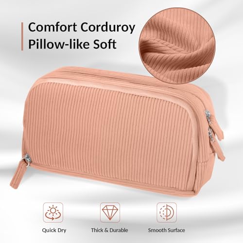 Image of Sooez Big Capacity Pencil Case Pen Pouch, Soft Corduroy Pencil Bag with 3 Compartment, Multiple Pockets, Sturdy Zipper, Cute School Supplies Pen Bag Organizer For Teen Girls College-Orange