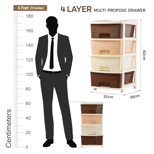 Image of KITCHIVO Plastic Modular Drawer Storage Chest Of Drawers Organizer Storage Box, Large Stomo Racks For Multipurpose Anti-slip Shoes Organizers (Coffee & Chocolate, 4 Layer)