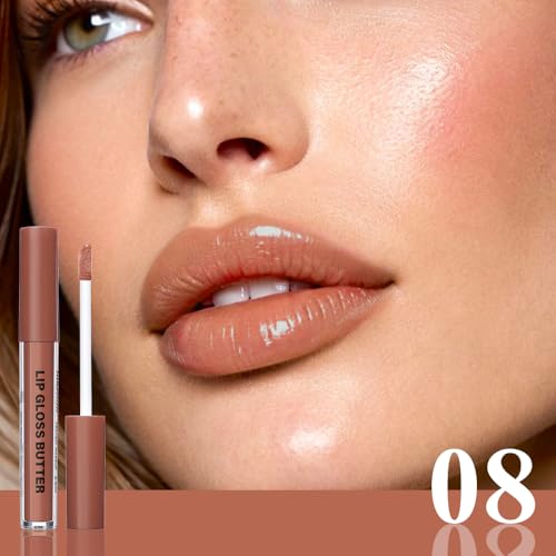 Image of Honey Butter Lip Stain Tinted Lip Gloss, Shine Moisturizing Plumper Liquid Lipstick for Women, Natural Nourishing Hydrating Lip Balm for Dry Lips, Lightweight Lip Liner Care Makeup,Vegan #12+#8