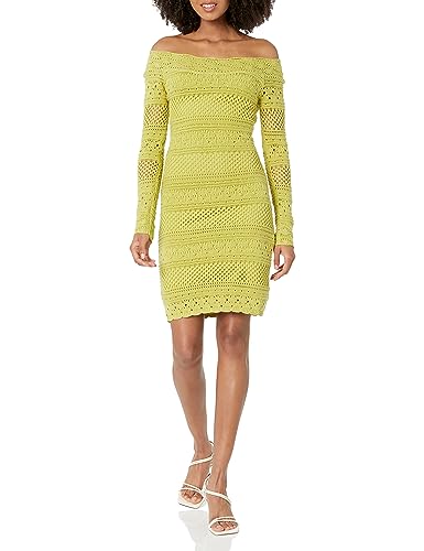 GUESS Womens Long Sleeve Open Back Crochet Amelie Dress, Perpetual Green, Extra Small
