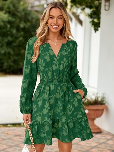 Image of BerryGo Womens Long Sleeve Mini Dress Casual A Line Flowy Loose Vacation Party Babydoll Fall Short Dresses with Pocket