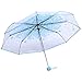 1PC Transparent Umbrella Cherry Clear Umbrella Folding Manual Operated Fashionable Princess Umbrella Alloy Handle Windproof Rain Umbrella for Outdoor Photography (Blue)