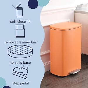 happimess HPM1006K Connor Rectangular 13.2-Gallon Trash Can with Soft-Close Lid and Free Mini Trash Can, Carrot Cake, Fingerprint Resistant, Modern, Minimalistic for Home, Kitchen, Bedroom, Bathroom happimess HPM1006K Connor Rectangular 132 Gallon Trash Can with Soft Close Lid and Free Mini Trash Can Carrot Cake Fingerprint Resistant Modern Minimalistic for Home Kitchen Bedroom Bathroom