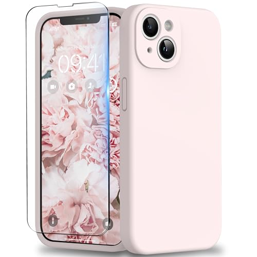 Coque silicone liquide pour iPhone 14 finition premium rose tendre