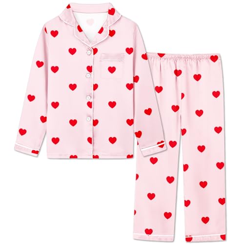 Image of Schbbbta Girls & Women Satin Pajamas Set, 2Piece Silk Nightwear Button-Down Sleepwear for Teen Kids, 3 Years - Women XXL