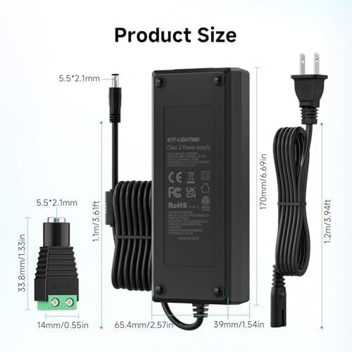 Image of BTF-LIGHTING DC24V 5A 120W LED Driver 2 Pack, Power Supply
