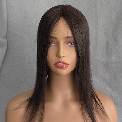 XCSUNNY 100% Real Human Hair Brunette Brown Women Human Hair Topper with Thinning Hair | Dark Brown Hair Topper for Thinning Crown Without Bangs Easy Clip-In Style 14 Inches 5x5 inches
