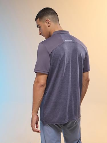 Image of TECHNOSPORT Men Polyester Self Design Polo Neck Half Sleeve T-Shirt with UPF50+, Double Cool for Gym, Sports and Regular Use